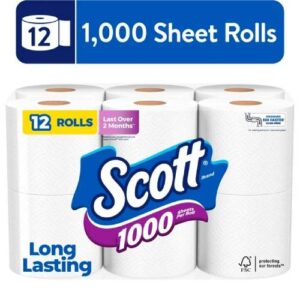 Scott 1000 Toilet Paper, 12 Rolls